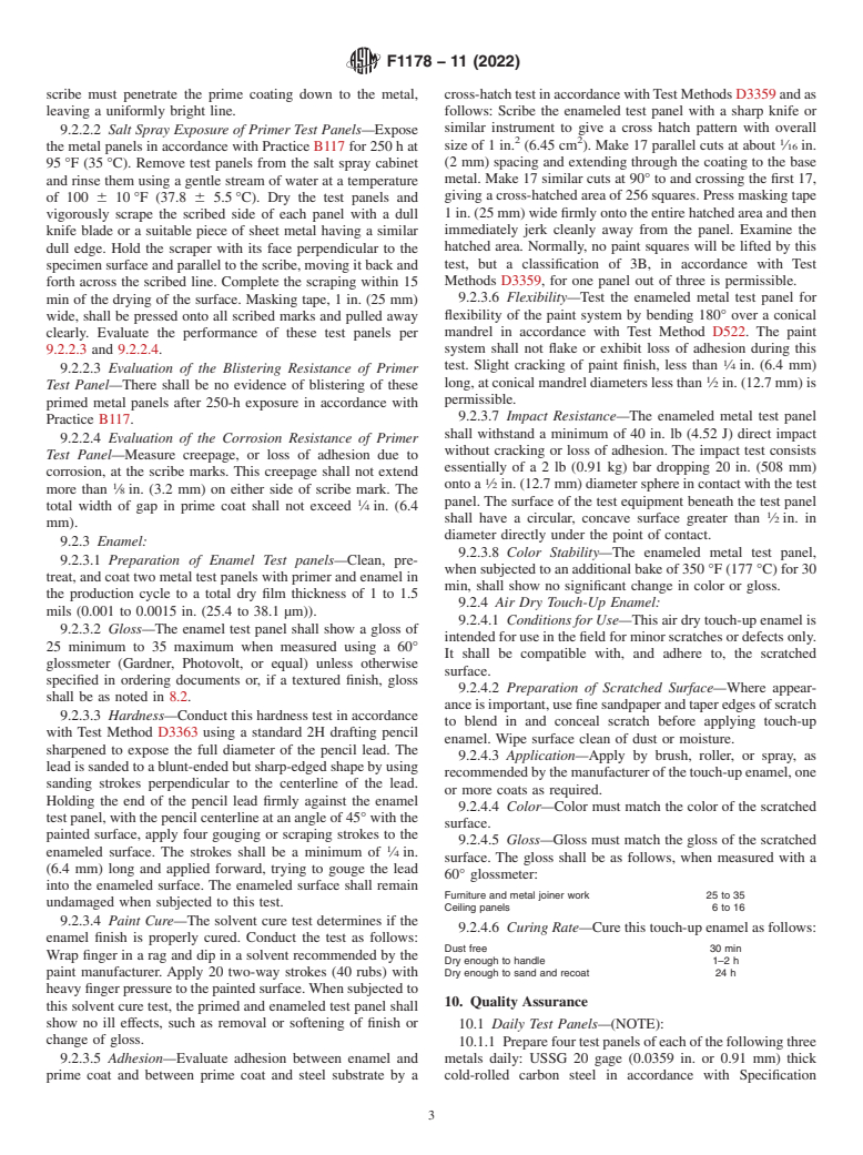 ASTM F1178-11(2022) - Standard Specification for  Performance of Enameling System, Baking, Metal Joiner Work   and Furniture