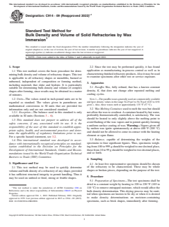 ASTM C914-09(2022)e1 ASTM C914-09(2022)e1 - Standard Test Method for Bulk Density and Volume of Solid Refractories by Wax Immersion - Page 1 preview