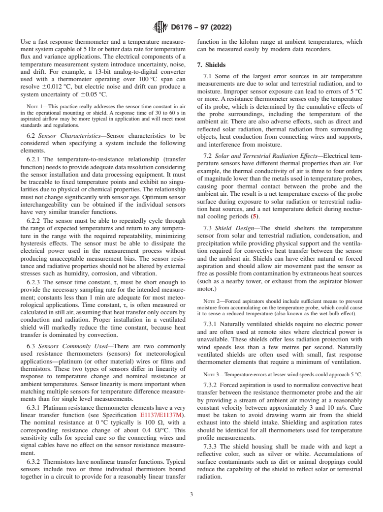 ASTM D6176-97(2022) - Standard Practice for  Measuring Surface Atmospheric Temperature with Electrical Resistance  Temperature Sensors