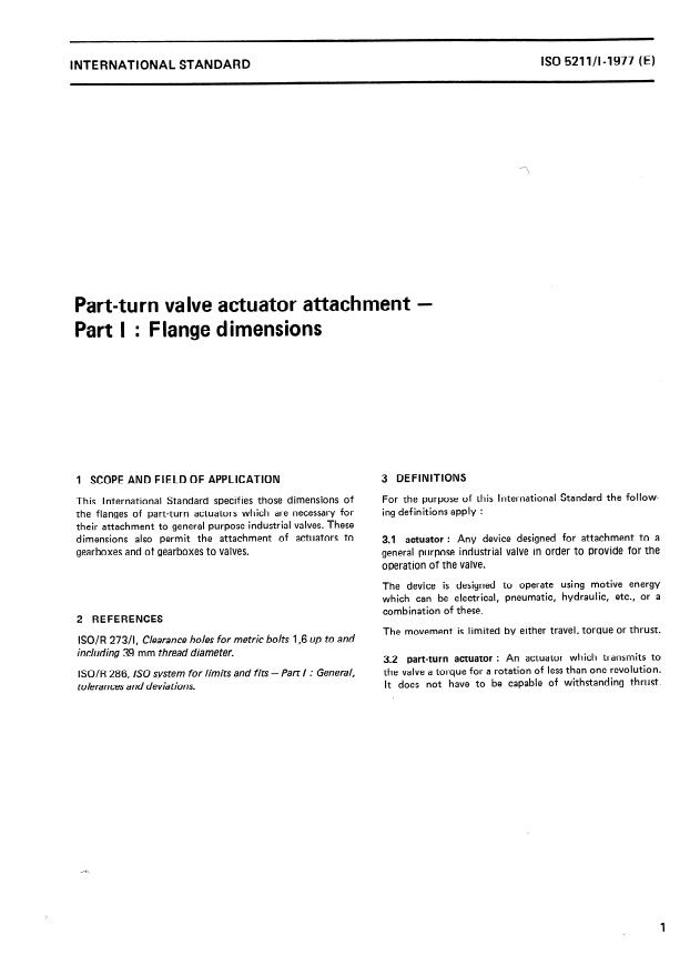 ISO 5211-1:1977 - Part-turn valve actuator attachment