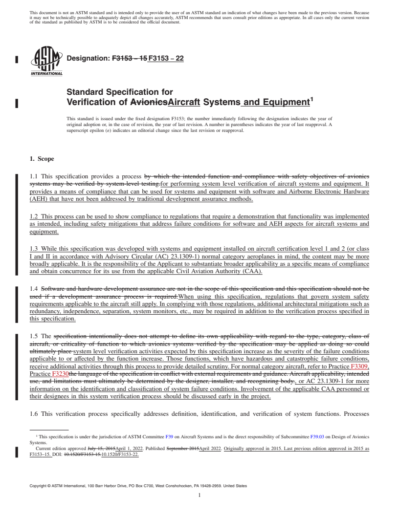 REDLINE ASTM F3153-22 - Standard Specification for Verification of Aircraft Systems and Equipment