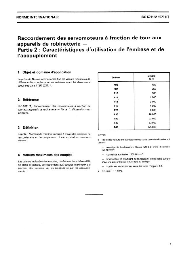 ISO 5211-2:1979 - Raccordement des servomoteurs a fraction de tour aux appareils de robinetterie