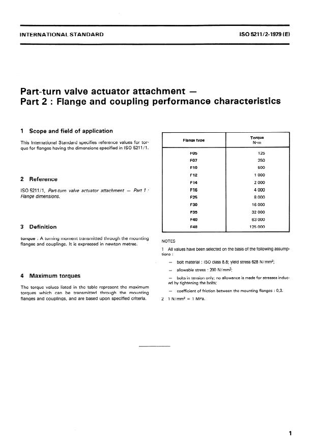 ISO 5211-2:1979 - Part-turn valve actuator attachment