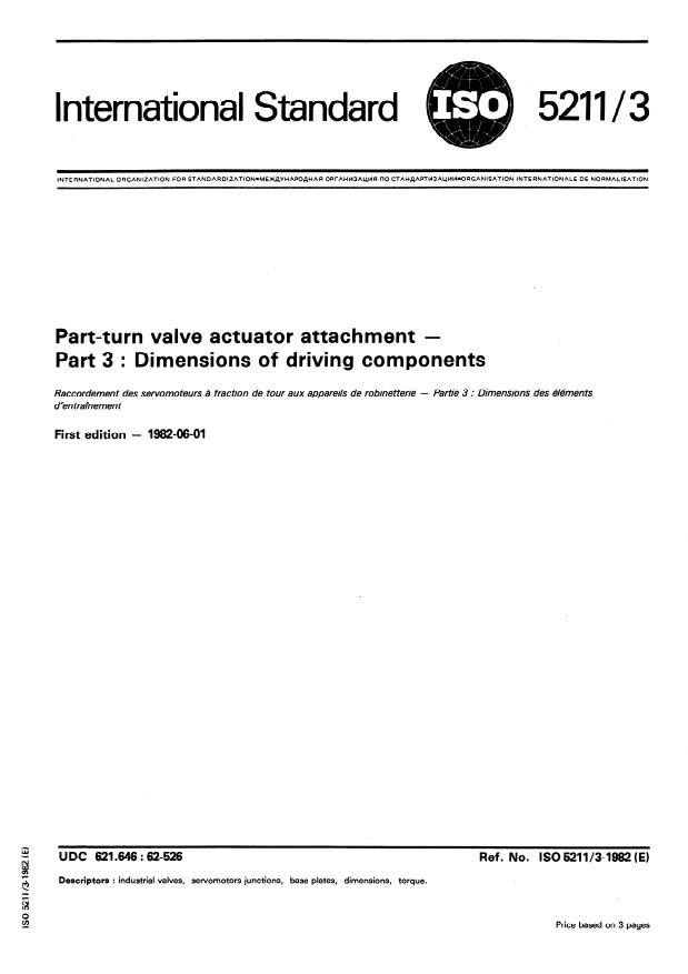 ISO 5211-3:1982 - Part-turn valve actuator attachment