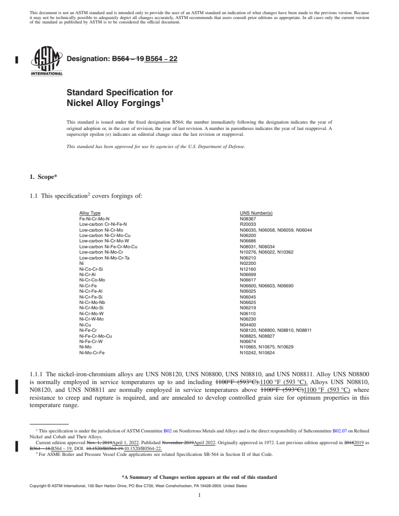 REDLINE ASTM B564-22 - Standard Specification for Nickel Alloy Forgings