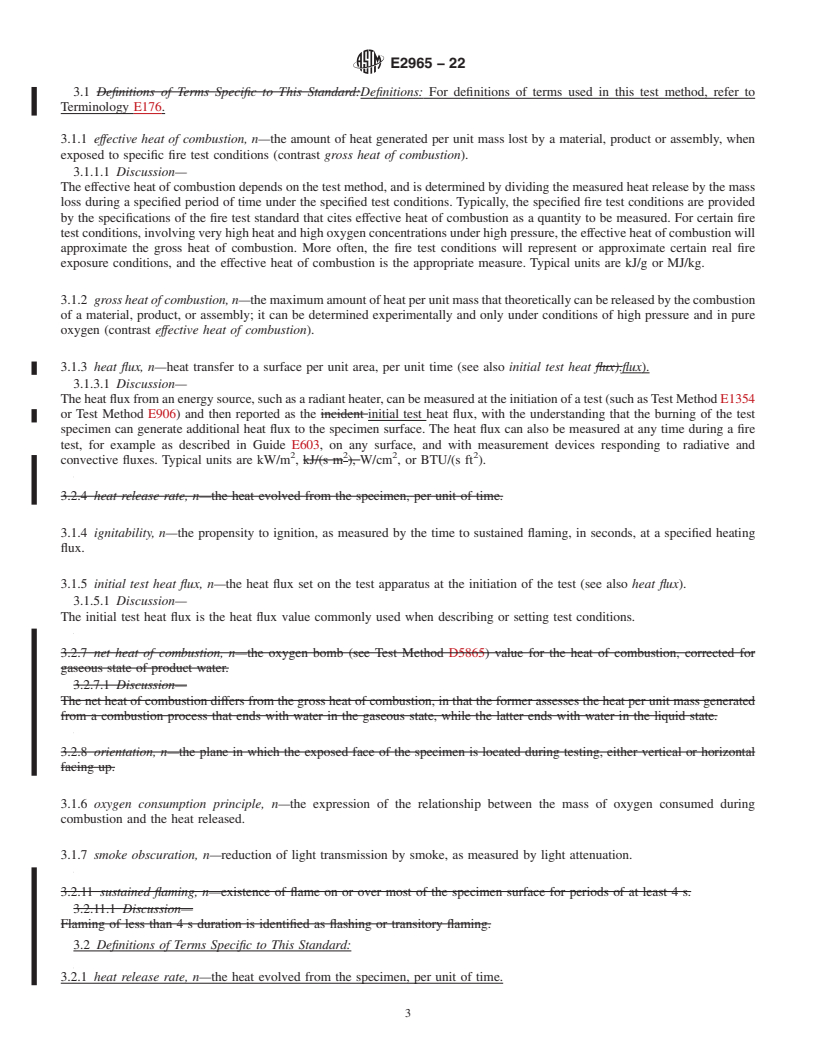 REDLINE ASTM E2965-22 - Standard Test Method for Determination of Low Levels of Heat Release Rate for Materials  and Products Using an Oxygen Consumption Calorimeter