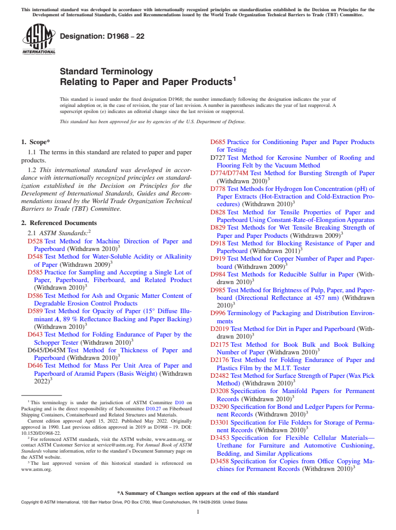 ASTM D1968-22 - Standard Terminology Relating to Paper and Paper Products