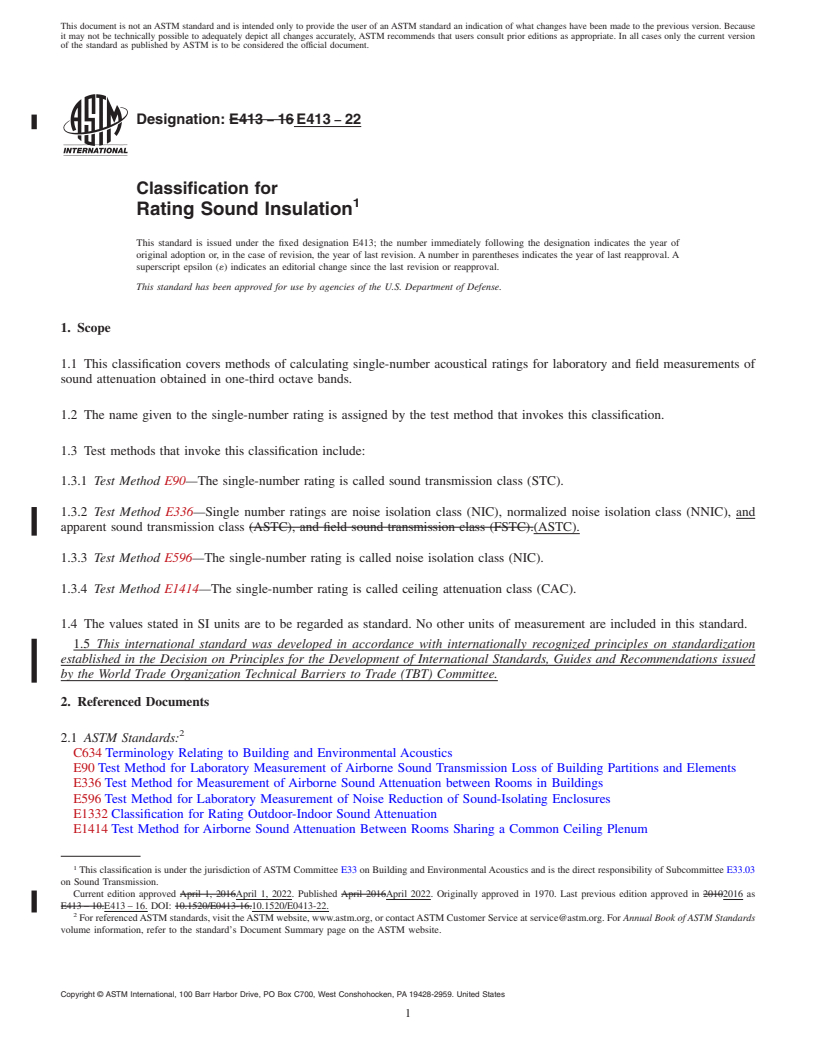 REDLINE ASTM E413-22 - Classification for Rating Sound Insulation