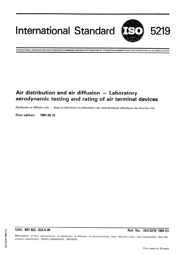 ISO 5219:1984 - Air distribution and air diffusion -- Laboratory aerodynamic testing and rating of air terminal devices