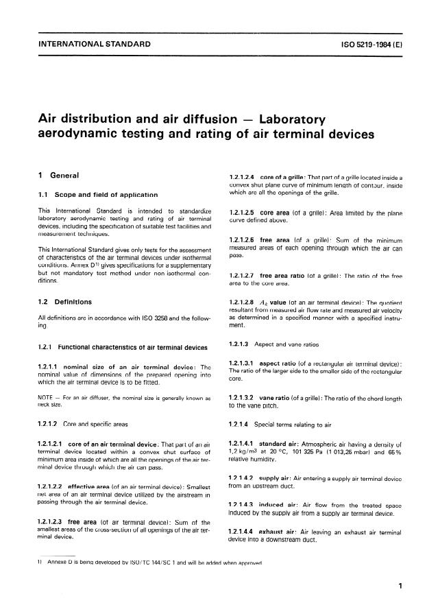 ISO 5219:1984 - Air distribution and air diffusion -- Laboratory aerodynamic testing and rating of air terminal devices