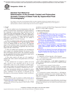 ASTM D5186-22 ASTM D5186-22 - Standard Test Method for Determination of the Aromatic Content and Polynuclear Aromatic Content of Diesel Fuels By Supercritical Fluid Chromatography - Page 1 preview