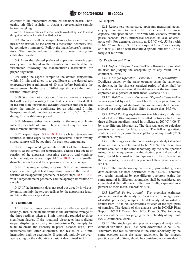 ASTM D4402/D4402M-15(2022) - Standard Test Method for  Viscosity Determination of Asphalt at Elevated Temperatures  Using a Rotational Viscometer