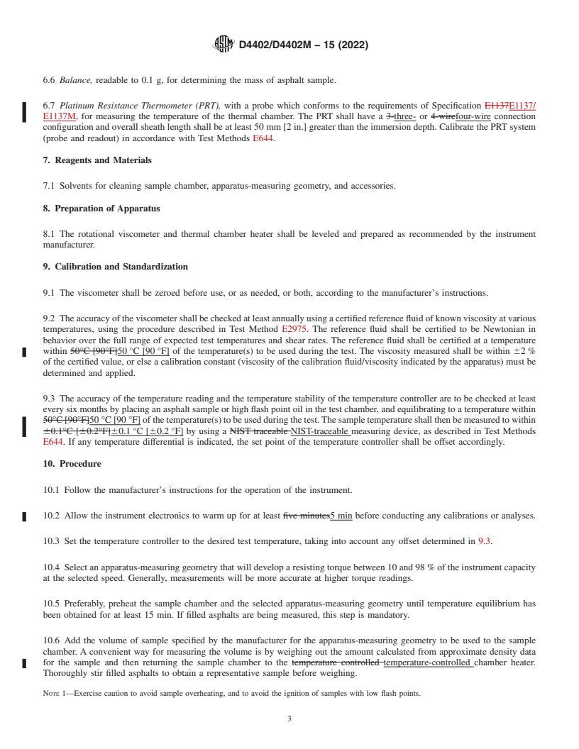 REDLINE ASTM D4402/D4402M-15(2022) - Standard Test Method for  Viscosity Determination of Asphalt at Elevated Temperatures  Using a Rotational Viscometer