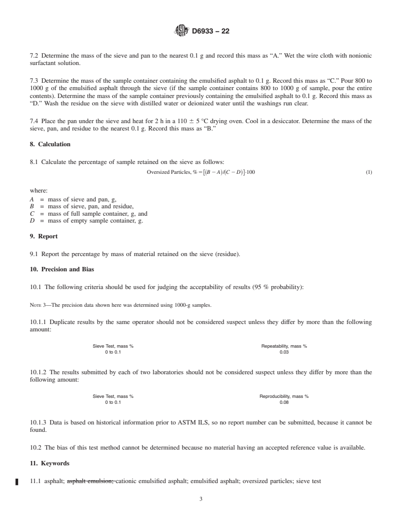 REDLINE ASTM D6933-22 - Standard Test Method for  Oversized Particles in Emulsified Asphalts (Sieve Test)