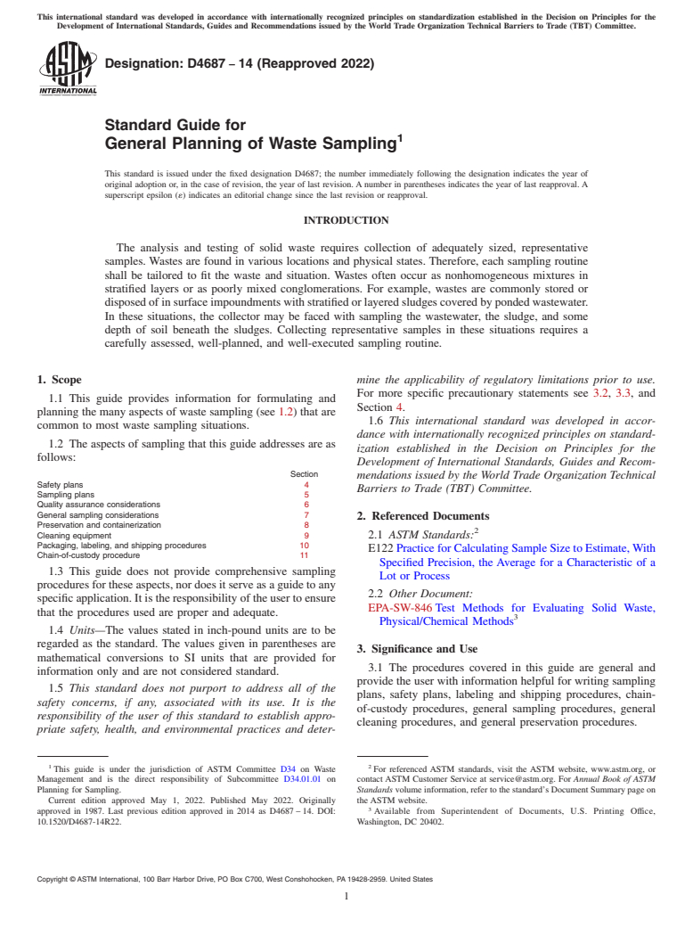 ASTM D4687-14(2022) - Standard Guide for General Planning of Waste Sampling