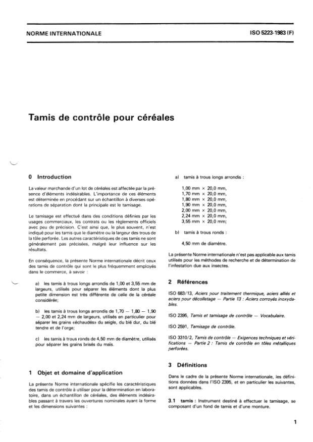 ISO 5223:1983 - Tamis de contrôle pour céréales