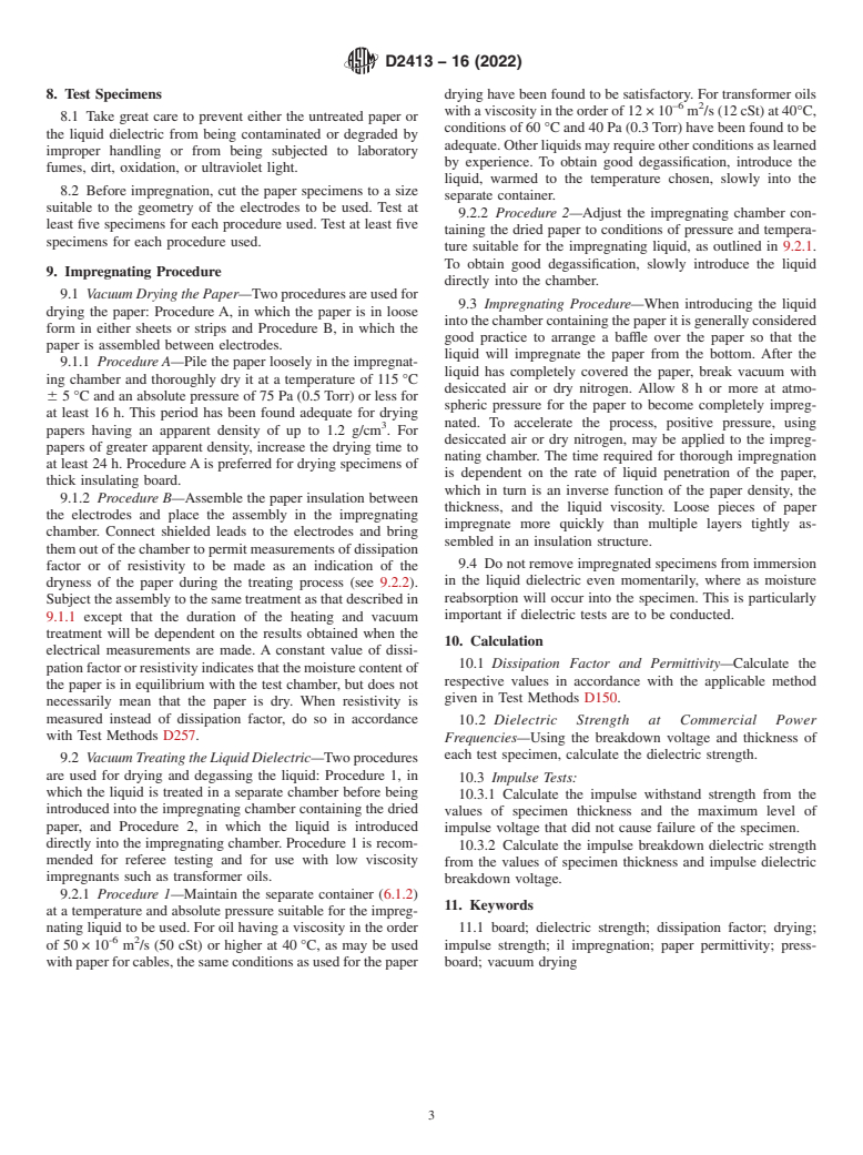 ASTM D2413-16(2022) - Standard Practice for  Preparation of Insulating Paper and Board Impregnated with   a Liquid Dielectric