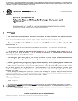 ASTM F3371-22 REDLINE ASTM F3371-22 - Standard Specification for Polyolefin Pipe and Fittings for Drainage, Waste, and Vent Applications - Page 1 preview
