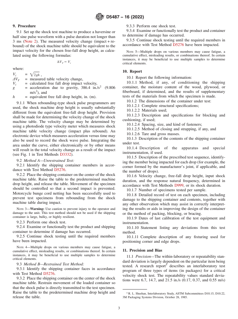 ASTM D5487-16(2022) - Standard Test Method for  Simulated Drop of Loaded Containers by Shock Machines