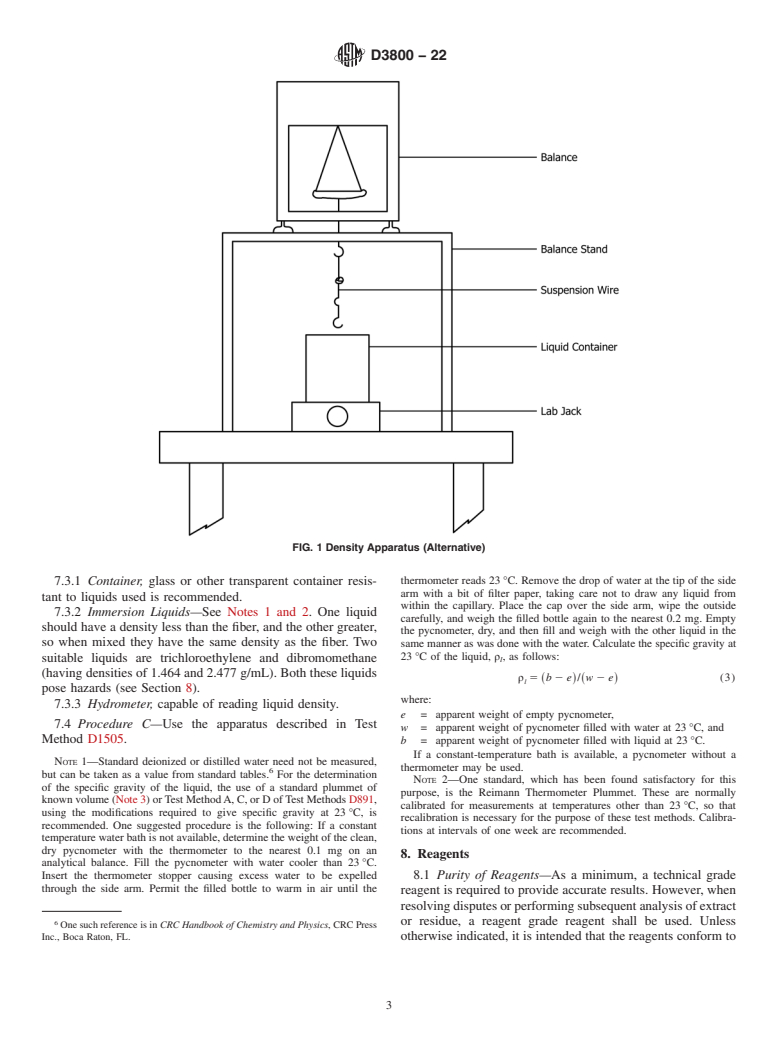 ASTM D3800-22 - Standard Test Method for  Density of High-Modulus Fibers
