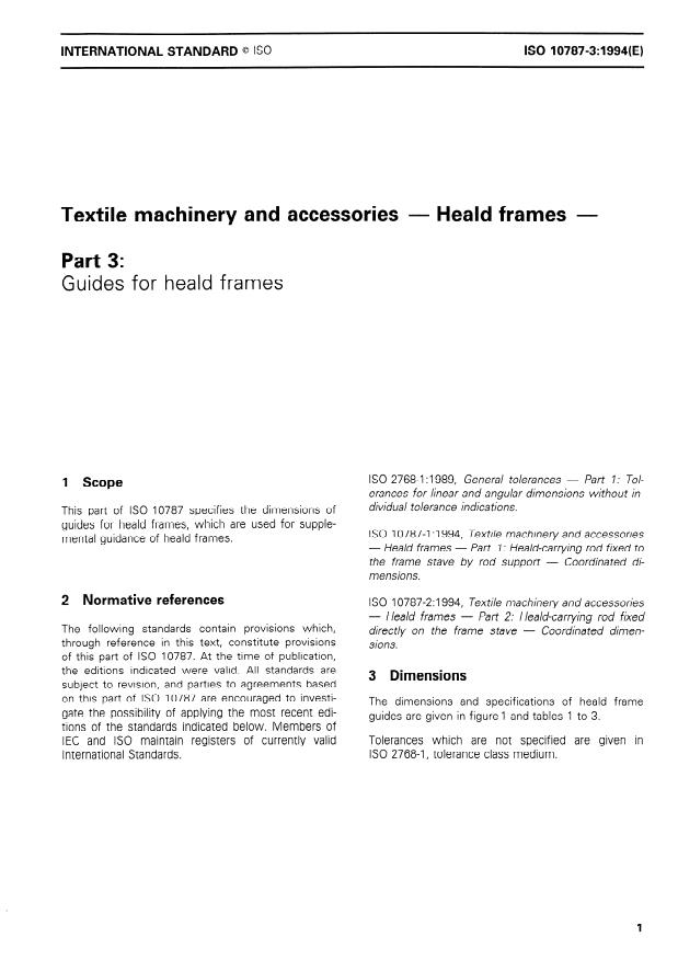 ISO 10787-3:1994 - Textile machinery and accessories -- Heald frames