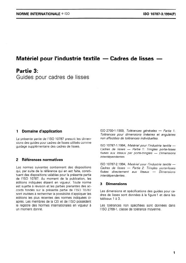 ISO 10787-3:1994 - Matériel pour l'industrie textile -- Cadres de lisses