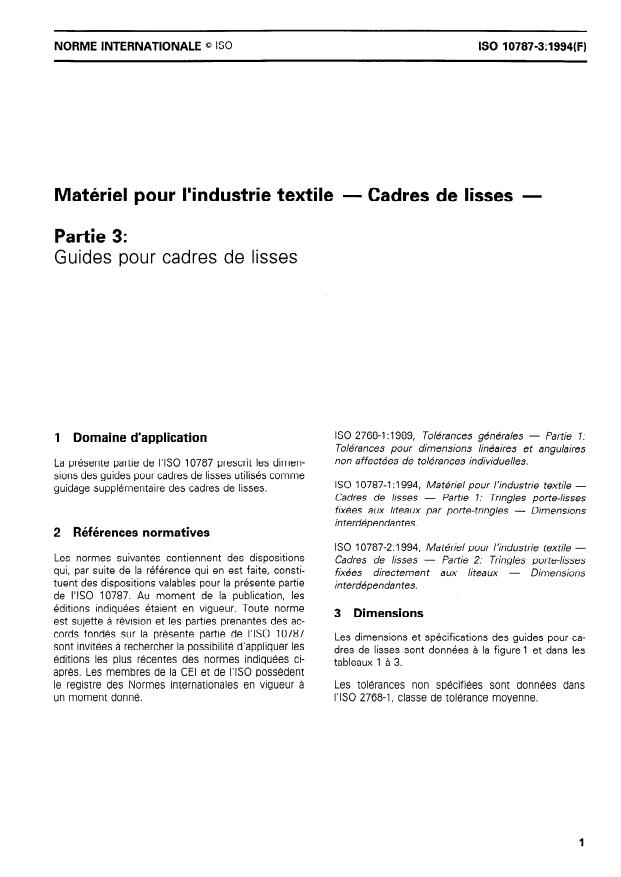 ISO 10787-3:1994 - Matériel pour l'industrie textile -- Cadres de lisses