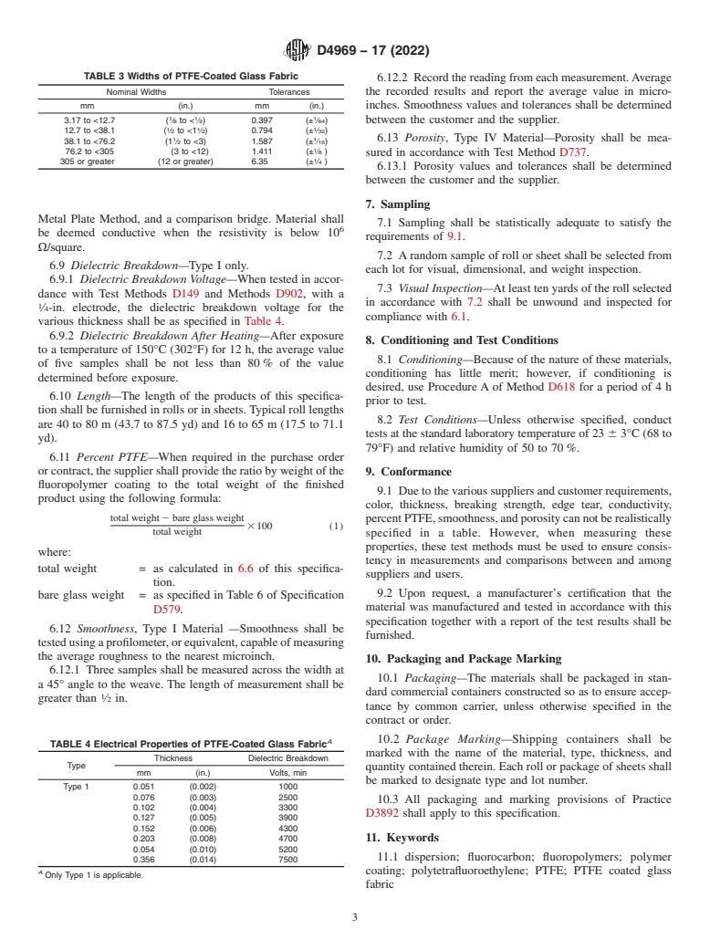 ASTM D4969-17(2022) - Standard Specification for Polytetrafluoroethylene–(PTFE) Coated Glass Fabric