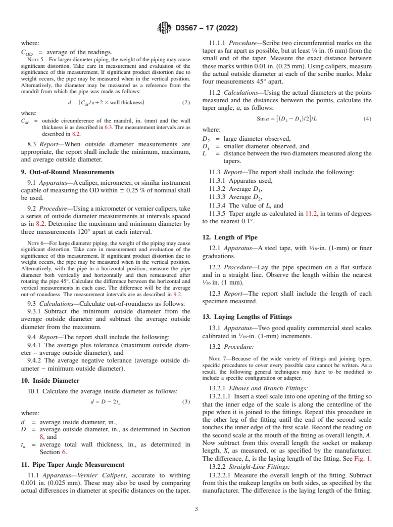 ASTM D3567-17(2022) - Standard Practice for Determining Dimensions of “Fiberglass” (Glass-Fiber-Reinforced  Thermosetting Resin) Pipe and Fittings