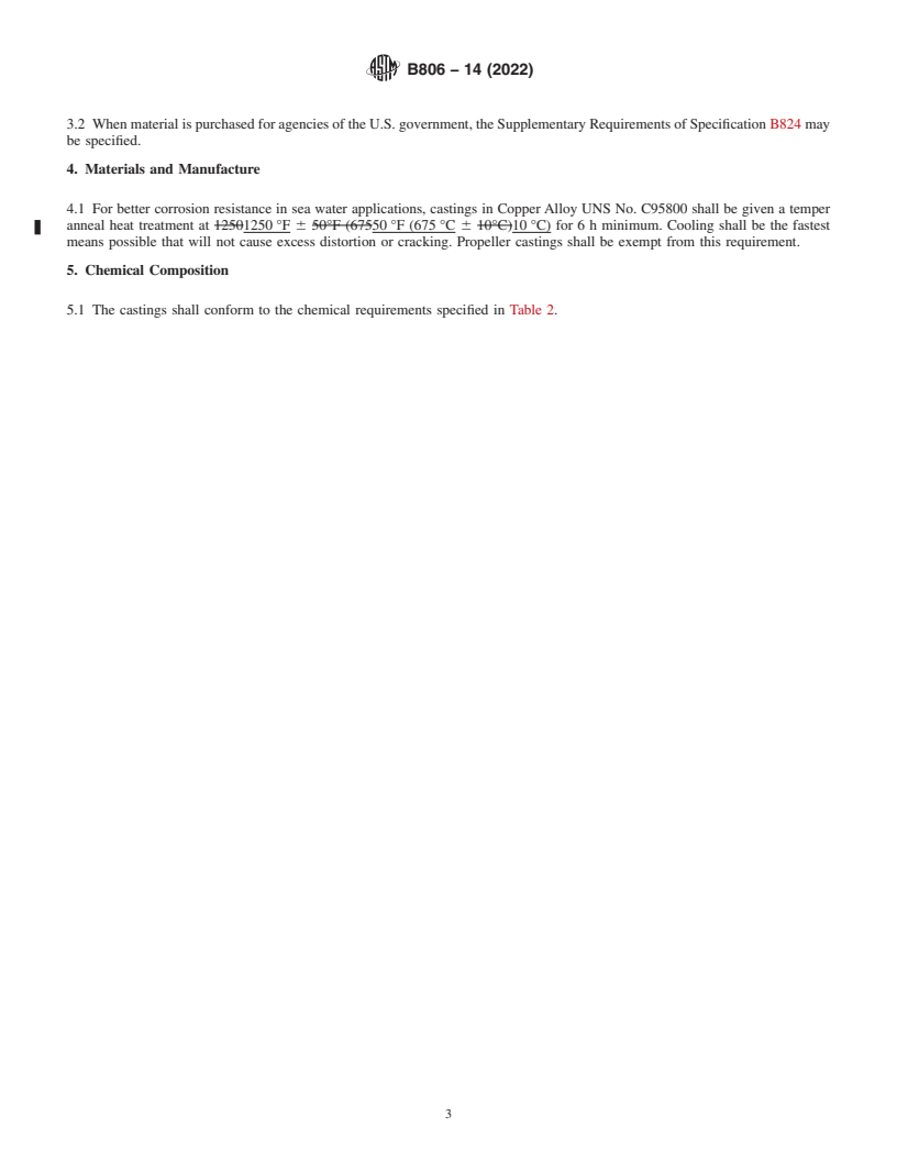 REDLINE ASTM B806-14(2022) - Standard Specification for Copper Alloy Permanent Mold Castings for General Applications