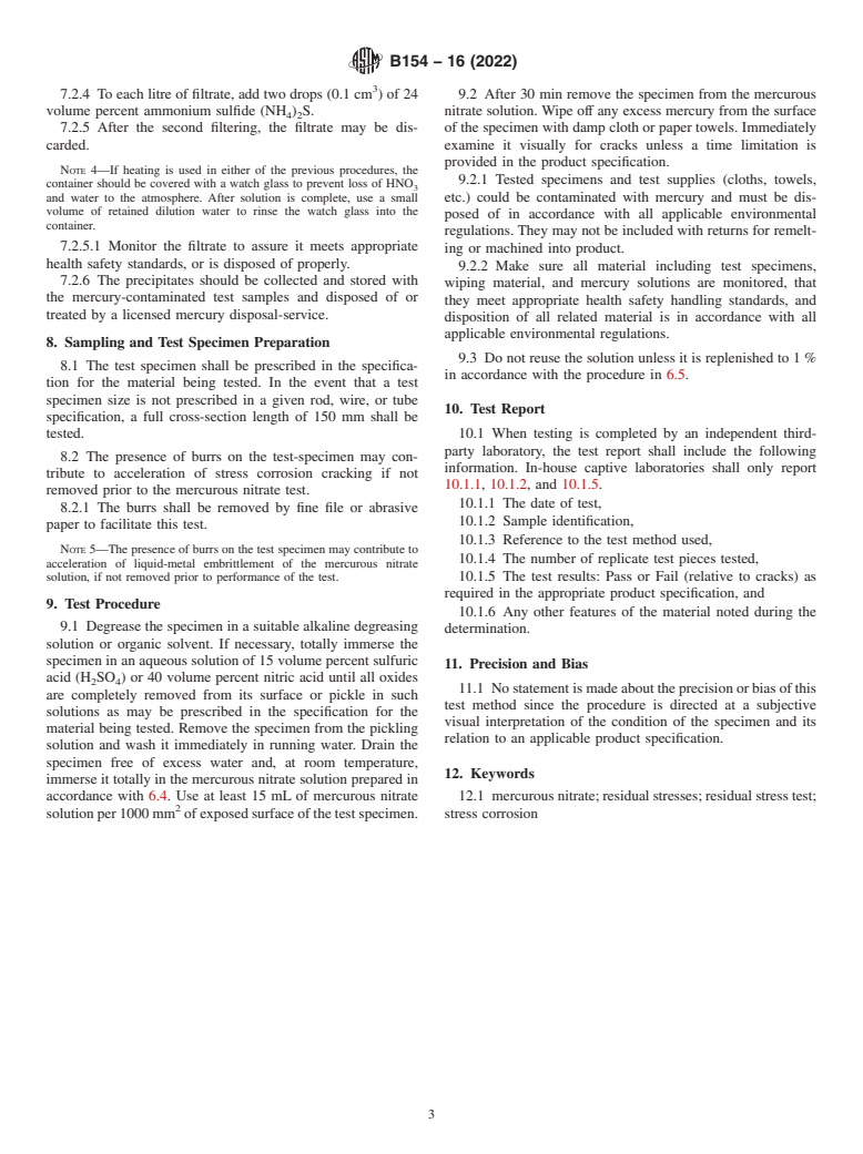 ASTM B154-16(2022) - Standard Test Method for Mercurous Nitrate Test for Copper Alloys