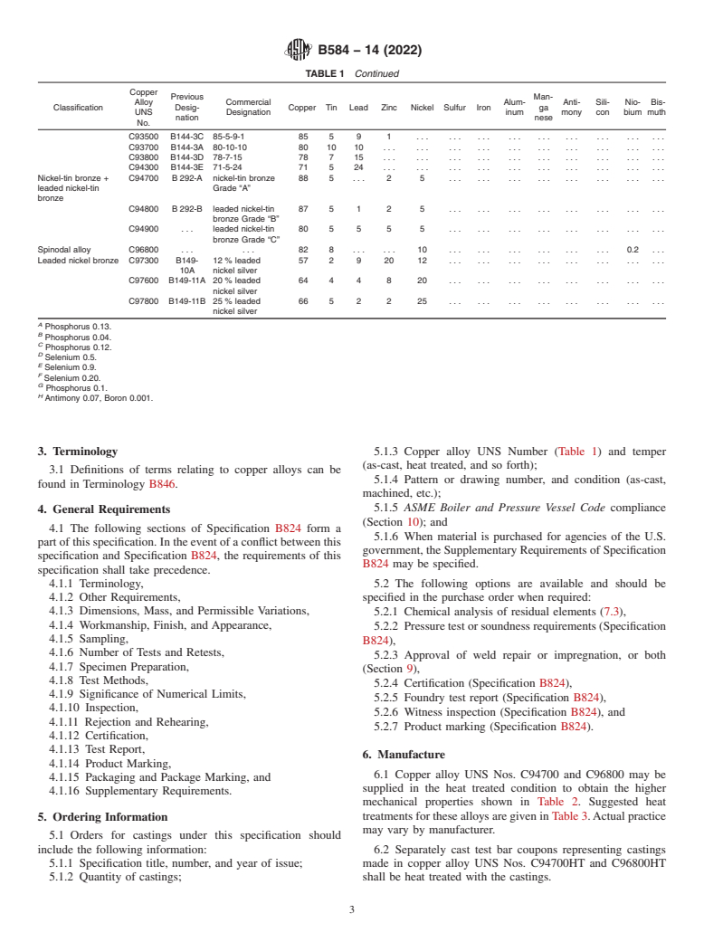 ASTM B584-14(2022) - Standard Specification for Copper Alloy Sand Castings for General Applications