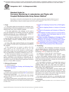 ASTM G217-16(2022) ASTM G217-16(2022) - Standard Guide for Corrosion Monitoring in Laboratories and Plants with Coupled Multielectrode Array Sensor Method - Page 1 preview