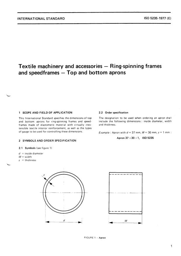 ISO 5235:1977 - Textile machinery and accessories -- Ring-spinning frames and speedframes -- Top and bottom aprons