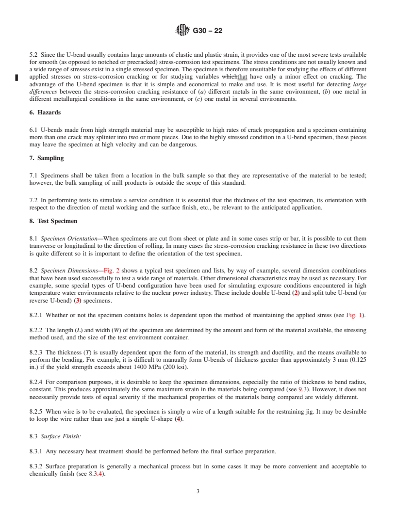 REDLINE ASTM G30-22 - Standard Practice for Making and Using U-Bend Stress-Corrosion Test Specimens