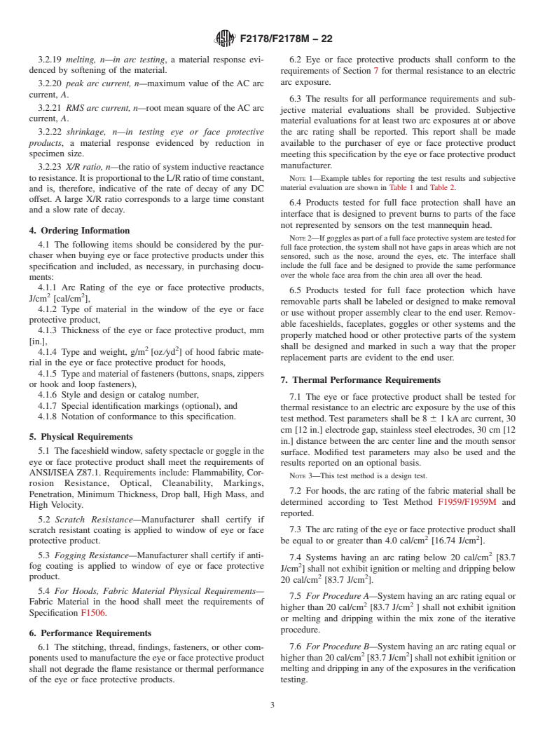 ASTM F2178/F2178M-22 - Standard Specification for  Arc Rated Eye or Face Protective Products