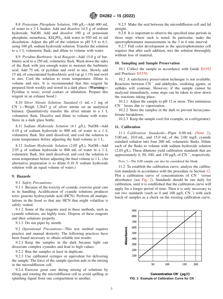 ASTM D4282-15(2022) - Standard Test Method for  Determination of Free Cyanide in Water and Wastewater by Microdiffusion