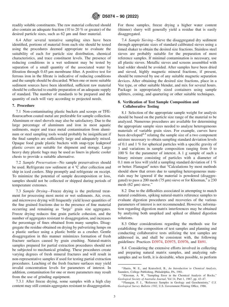 ASTM D5074-90(2022) - Standard Practice for  Preparation of Natural-Matrix Sediment Reference Samples for  Major and Trace Inorganic Constituents Analysis by Partial Extraction  Procedures