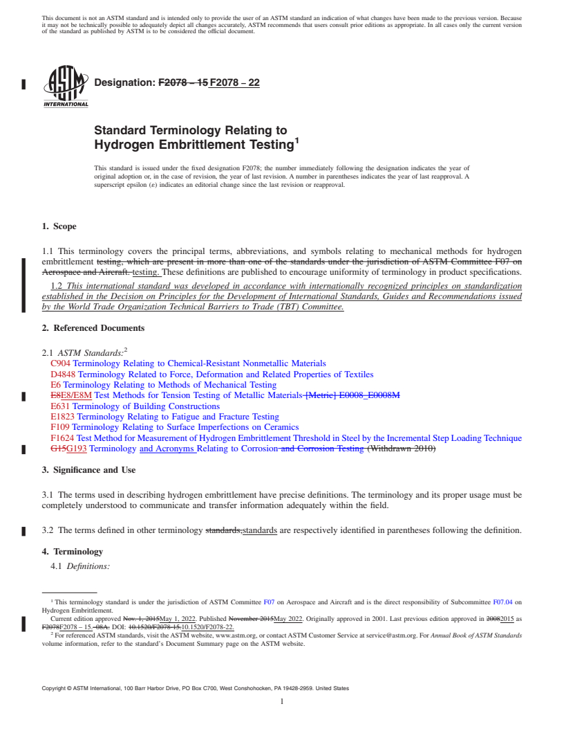 REDLINE ASTM F2078-22 - Standard Terminology Relating to  Hydrogen Embrittlement Testing