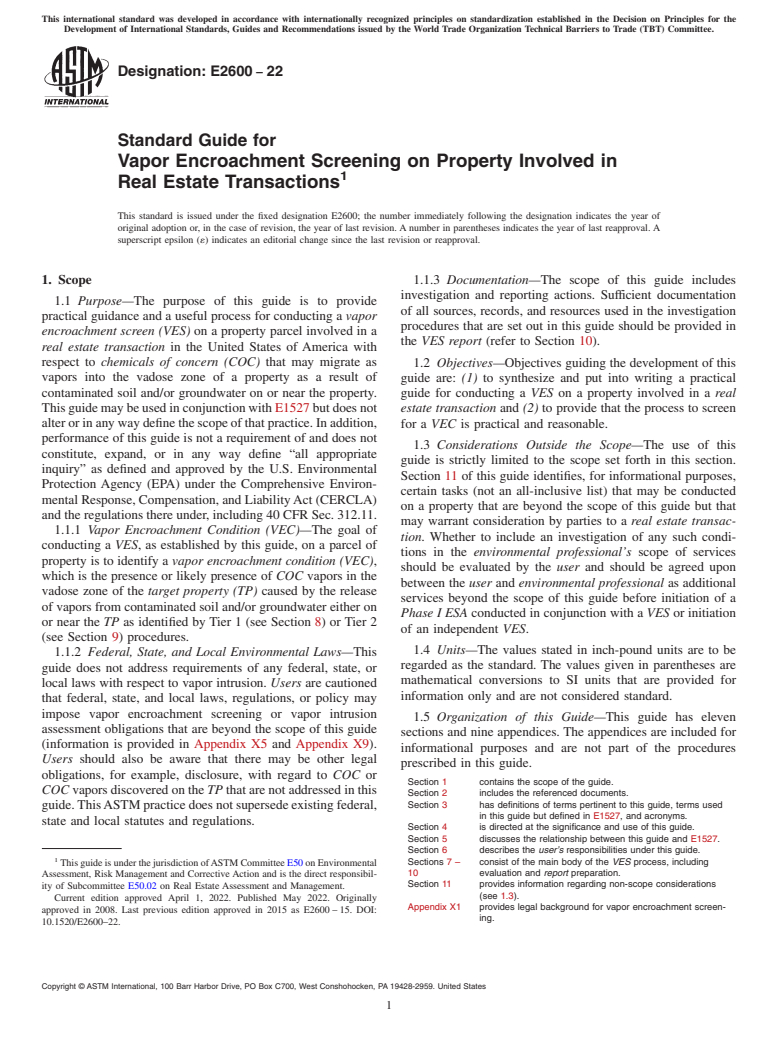 ASTM E2600-22 - Standard Guide for Vapor Encroachment Screening on Property Involved in Real Estate  Transactions