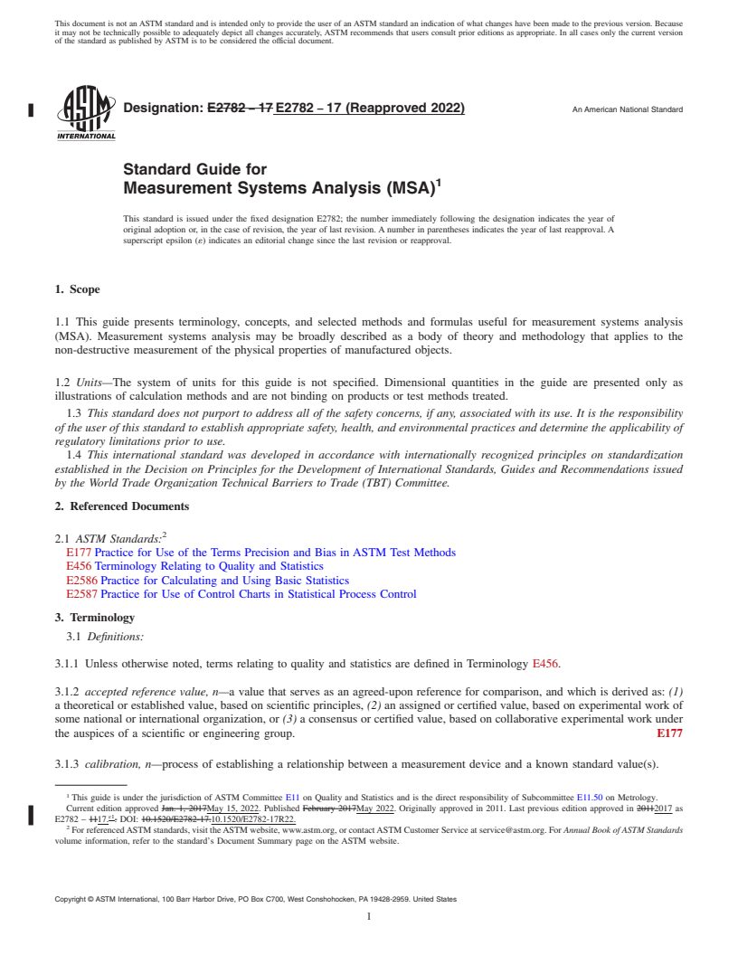 REDLINE ASTM E2782-17(2022) - Standard Guide for  Measurement Systems Analysis (MSA)