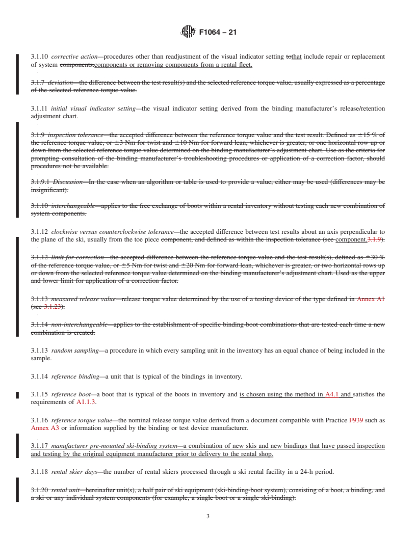 REDLINE ASTM F1064-21 - Standard Practice for  Sampling and Inspection of Complete and Incomplete Alpine Ski/Binding/Boot  Systems in Rental Applications