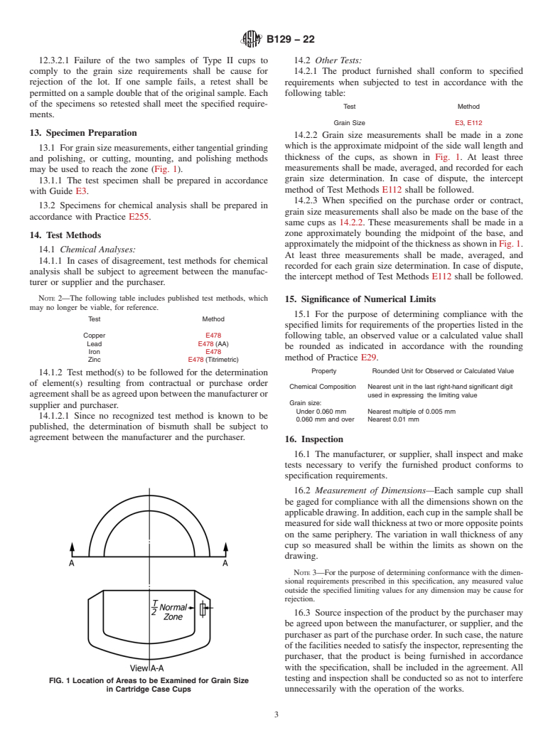 ASTM B129-22 - Standard Specification for Cartridge Brass Cartridge Case Cups