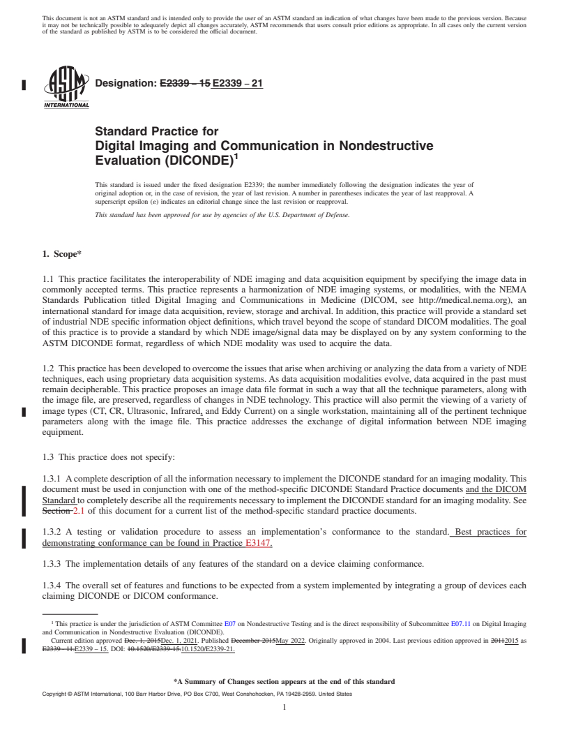 REDLINE ASTM E2339-21 - Standard Practice for  Digital Imaging and Communication in Nondestructive Evaluation  (DICONDE)