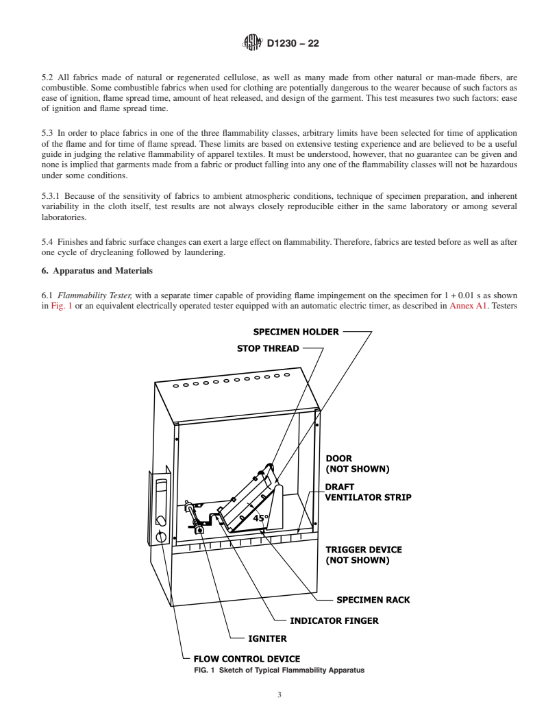 REDLINE ASTM D1230-22 - Standard Test Method for  Flammability of Apparel Textiles