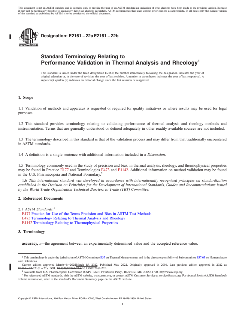 REDLINE ASTM E2161-22b - Standard Terminology Relating to  Performance Validation in Thermal Analysis and Rheology