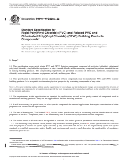 ASTM D4216-22 REDLINE ASTM D4216-22 - Standard Specification for Rigid Poly(Vinyl Chloride) (PVC) and Related PVC and Chlorinated Poly(Vinyl Chloride) (CPVC) Building Products Compounds - Page 1 preview