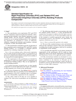 ASTM D4216-22 ASTM D4216-22 - Standard Specification for Rigid Poly(Vinyl Chloride) (PVC) and Related PVC and Chlorinated Poly(Vinyl Chloride) (CPVC) Building Products Compounds - Page 1 preview