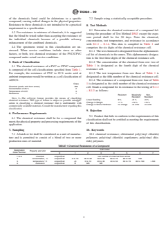 ASTM D5260-22 ASTM D5260-22 - Standard Classification for Chemical Resistance of Poly(Vinyl Chloride) (PVC) Homopolymer and Copolymer Compounds and Chlorinated Poly(Vinyl Chloride) (CPVC) Compounds - Page 2 preview