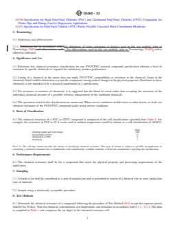 ASTM D5260-22 REDLINE ASTM D5260-22 - Standard Classification for Chemical Resistance of Poly(Vinyl Chloride) (PVC) Homopolymer and Copolymer Compounds and Chlorinated Poly(Vinyl Chloride) (CPVC) Compounds - Page 2 preview